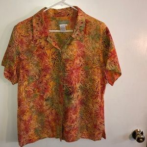 Territory Ahead 100% rayon orange and red shirt.